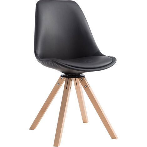 Silla de comedor x1 asiento giratorio estilo moderno en PVC negro base madera clara 100003325 (1/3)
