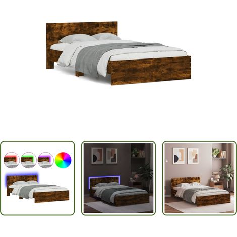 vidaXL Lits LED RVB - Cadre de lit avec tête de lit et LED chêne fumé 140x190 cm (1/5)