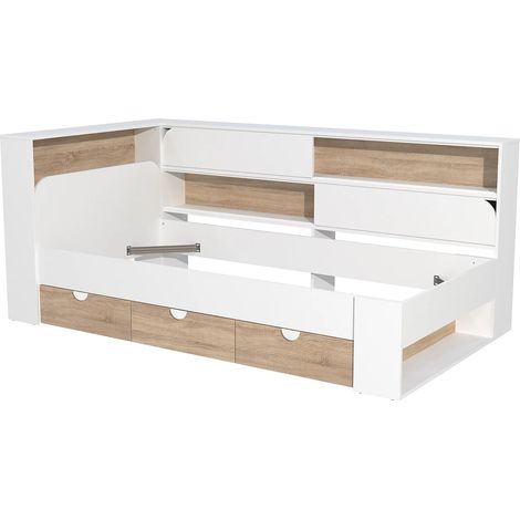 Lit 90 x 190 cm avec rangements - Coloris : Blanc et naturel - TAMADU (1/5)