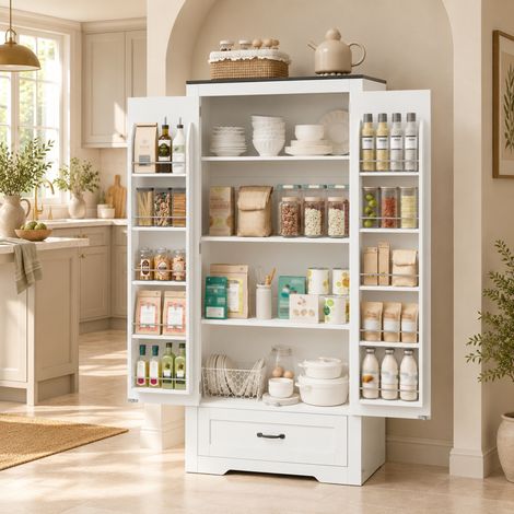 Armadio da cucina 80x35x183 cm in MDF bianco, 2 ante e cassetto – MEUBLIV (1/5)