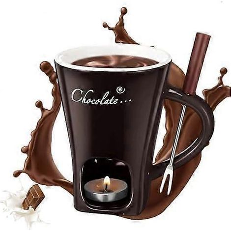 Mug à fondue au chocolat avec fourchette, tasse à fondre portable en céramique pour desserts au chocolat et au fromage (1/5)