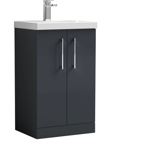 Balterley Contemporary Bathroom 2 Soft Close Door & Thin-Edge Vanity Unit Basin, Dark Grey, 500mm