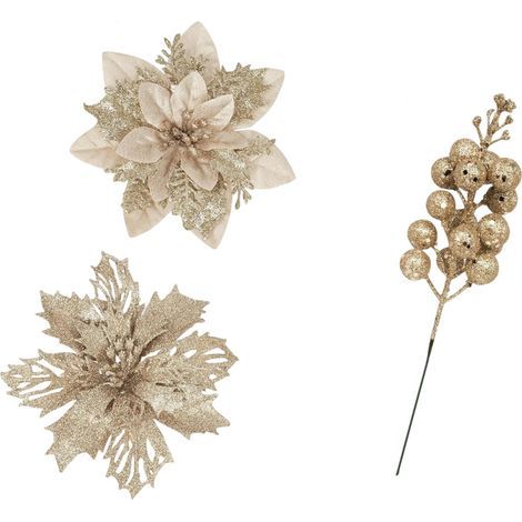 Accessoires réalistes d'arrangement floral de Noël de-Or clair