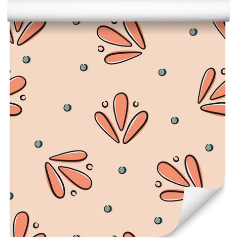 Papier peint à petits motifs floraux crème, beige et orange pour salon et chambre 50x1000 (1/5)