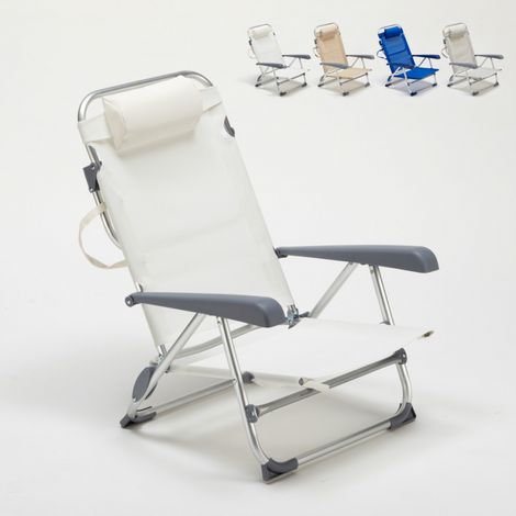 Liegestuhl Strandstuhl Klappbar mit Armlehne aus Aluminium für Strand Gargano - Weiß
