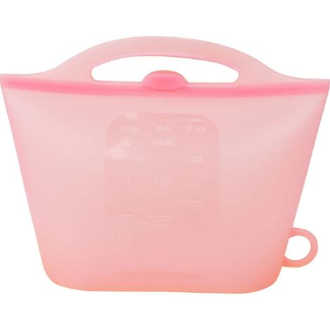 Sac de conservation réutilisable en silicone rose de 1000 ml avec graduation, fermeture hermétique, sac de réfrigération portable de qualité alimentaire, sac de rangement pour réfrigérateur de cuisine (1/5)