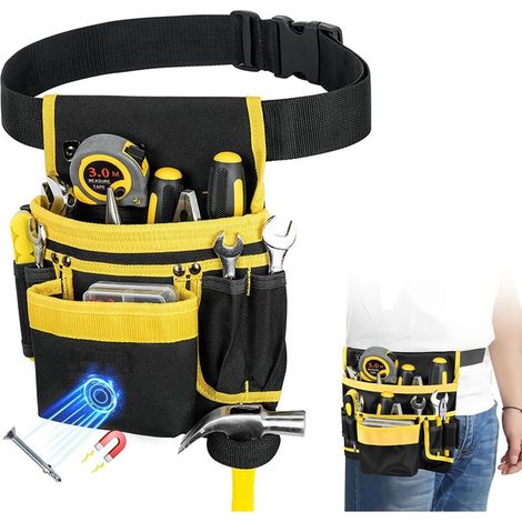 Ceinture Porte Outils Réglable, Sacoche Outils avec 12/28 Poches, Ceinture Bricolage Magnétique et Amovible avec Porte-Marteau pour Électriciens, Charpentiers, Constructeurs, Bricolage (1/3)
