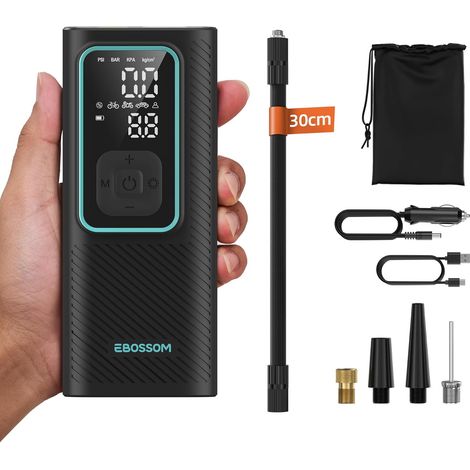 Tragbarer Luftkompressor mit 10,3 bar, Mini-Autoreifenfüller, Schnellaufblaspumpe für Fahrräder, kabelloser Reifenfüller mit 6000-mAh-Akku und 12-V-Gleichstrom-Zigarettenanzünder-Netzteil, LED-Licht u