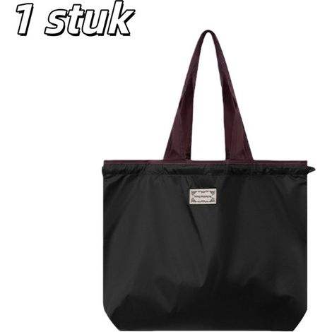 Sac de courses pliable imperméable – Sac cabas portable avec bandoulière et cordon de serrage – Grande capacité réutilisable pour shopping – Noir (1/5)