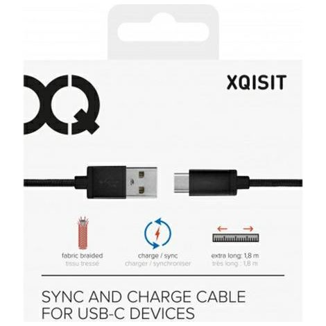 Câble USB C 3.0 Xqisit Cotton Noir/Noir 1,8 m 27749