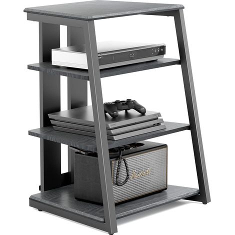 Meuble TV HIFI 4 étagères en bois vintage et acier – Capacité 50kg – Pieds réglables pour sol inégal – Structure solide noire – Fitueyes (1/5)