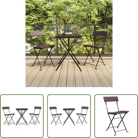 vidaXL Bistro Stuhl - 3-tlg. Bistro-Set Klappbar Braun Poly Rattan (1/5)