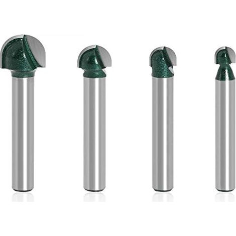 Lot de 4 fraises à bois à queue de 1/4", profils en creux : 1/4", 5/16", 3/8", 1/2", pour rainurage et défonçage. (1/5)
