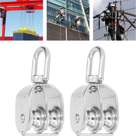 Deux poulies doubles M20, capacité de charge de 75 kg, poulies en acier inoxydable, rouleaux, poulies rotatives robustes, roues de traction pour câble de levage de grue à câble métallique, utilisées p (1/5)