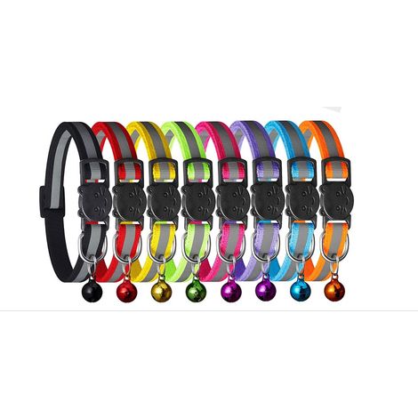Colliers Chat Réfléchissant,Collier Chaton Anti étranglement et Cloche,Réglable Collier pour Chat,Personnalisé Accessoire Chat et Animaux Compagnie(8 Couleurs)