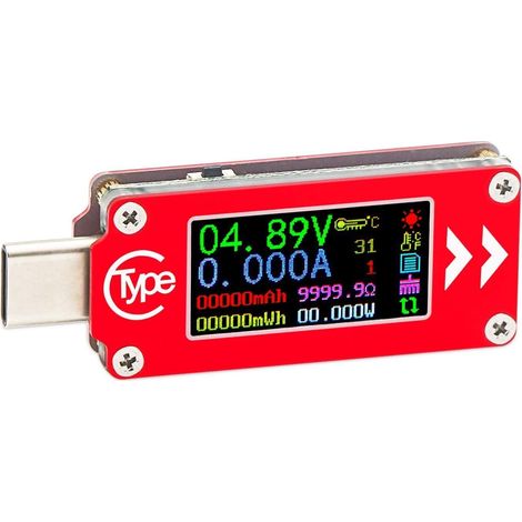TC64 Type-C Écran LCD Couleur USB Voltmètre Ampèremètre Tension Courant Compteur Multimètre Batterie PD Recharge Alimentation Banque Testeur USB (1/5)