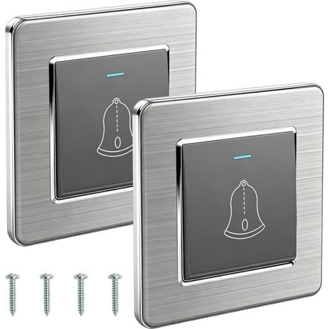 Gris,Lot de 2 boutons de sonnette - 86 x 86 mm - Avec vis - Pour porte d'entrée - Bouton de sonnette extérieur - 220 à 250 V - Interrupteur encastré - Pour l'extérieur (1/4)