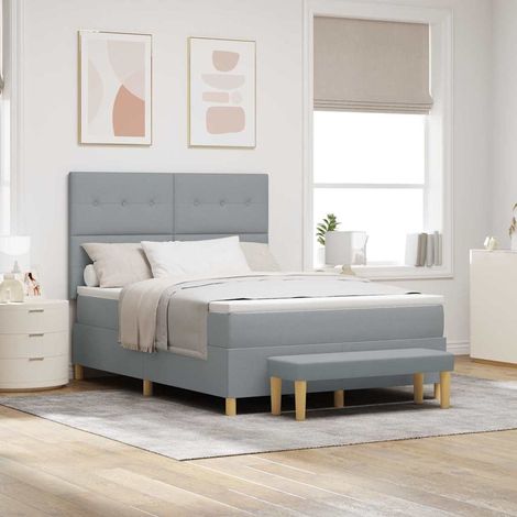 Boxspringbett mit Kopfteil Hellgrau 190 x 140 cm Stoff (1/5)