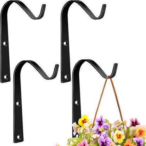 Gancho para macetas, 4 piezas, Gancho de pared para cestas colgantes, Soporte rústico de hierro para plantas, Gancho de jardín, Negro (1/5)