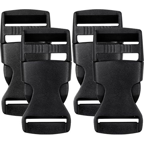 4 Pièces Boucle Plastique 25mm, Avec Clip à Double Ouverture Latérale, pour Bagages, Sangles, Sacs à Dos, Noir, 3.1×6.5cm (1/5)