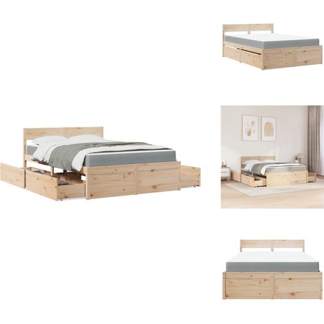 Lit avec tiroirs et matelas 120x200 cm bois massif de pin - Lit Double - Lit Plateforme - Lit Avec Rangements - Matelas À Ressorts Ensachés - Meuble Chambre À Coucher (1/5)