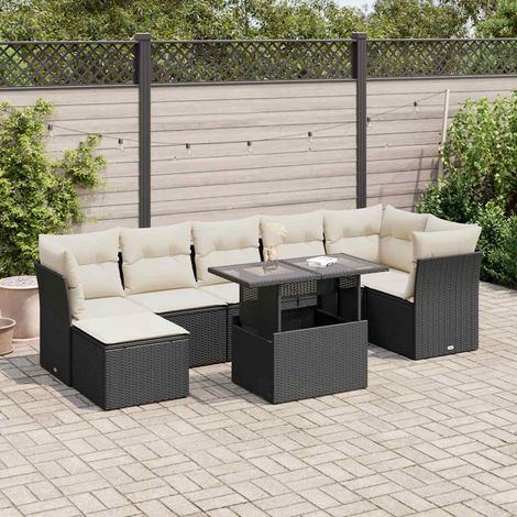 vidaXL Salon de jardin 8 pcs avec coussins noir résine tressée (1/5)