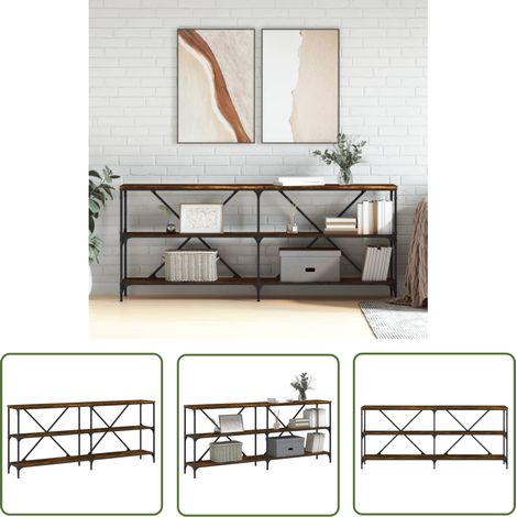 The Living Store Konsolentisch Räuchereiche 180x30x75 cm Holzwerkstoff und Eisen - Konsolentisch - Flurtisch - Wohnzimmerstil - Sideboard - Eichefarben (1/5)