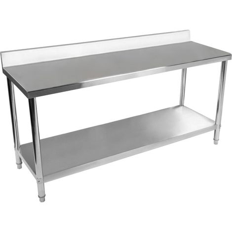 Mesa de trabajo de cocina profesional de acero inoxidable con salpicadero 180 x 60 cm capacidad 182 kg 140003671 (1/4)