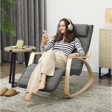 Relax-Schaukelstuhl 67x106x92 cm Grau mit Massage und Lendenwärme, Stoff, MEUBLIV (1/5)