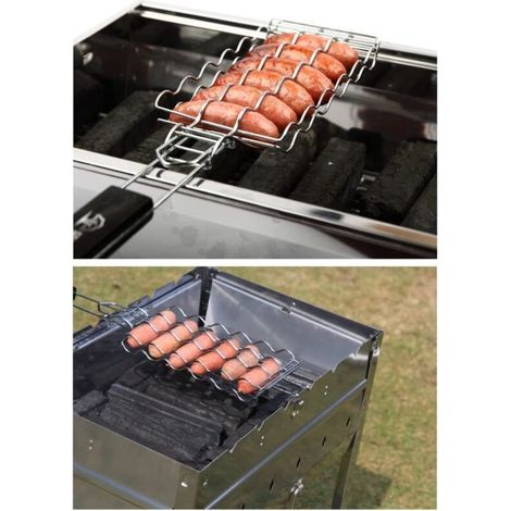 EJ.Life Barbecue Griller Panier, Métal Barbecue Saucisse Rack 6 Hot Dogs Métal Barbecue Saucisse Grill Grill Maille Clip De Fixation Pique-Nique Cuisine (1/4)