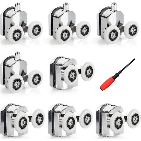Set di 8 rulli per box doccia, superiore e inferiore, 23 mm (4 superiori e 4 inferiori) (23 mm - 8 pezzi) (doppio 23 mm - 8 pezzi) (1/5)