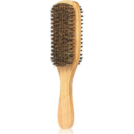Cepillo para barba, cerdas de jabalí, doble cara, mango de madera, cuidado de la barba masculina (1/5)