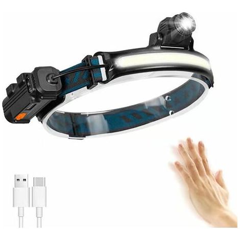 PAIR Lampe Frontale, Lampe Torche LED Rechargeable USB,Torche Frontale Zoom de Étanche IP65 Avec Mode Capteur Sensible pour Pêche, Camping, Course, Cyclisme [Classe énergétique A++] (1/5)