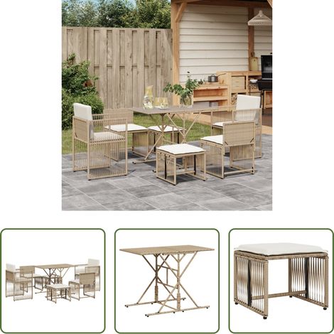 vidaXL Gartensessel - 7-tlg. Garten-Essgruppe mit Kissen Beige Poly Rattan (1/5)