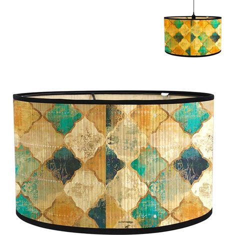Linen Fabric Lampshade, Handmade Lampshade for Floor Lamp, Pendant and Table Lamp, E27 Base, Anti-Glare Shade, Diameter 30cm x Height 20cm (Grid -E) (1/5)