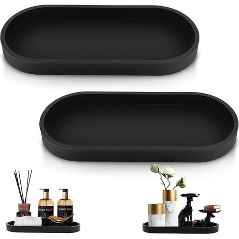 2 Plateau,Silicone,Noir,25x11cm,Bords Surélevés,Rangement,Salle de Bain,Cuisine