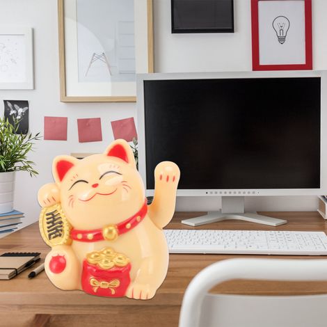 Chat porte-bonheur solaire automatique agitant la main, idéal pour la maison, le bureau et la voiture, et parfait comme cadeau. Chat porte-bonheur photosensible MLY23065 (position inclinée - jaune). (1/5)