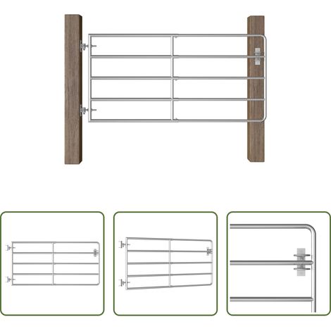 Portail de clôture de bétail - Portillon à 5 barres Acier (95-170)x90 cm Argenté (1/5)