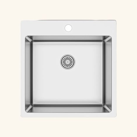 Cuisissimo – Évier inox lisse 1 bac à encastrer – Sans égouttoir – Bonde et siphon inclus – Dimensions 500x505mm – Pour sous-meuble 60cm (1/5)