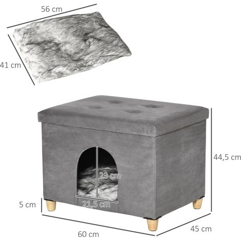 Maison chat 2 en 1 grotte et lit, coussin amovible, pieds bois, niche confortable pour chat gris (1/5)