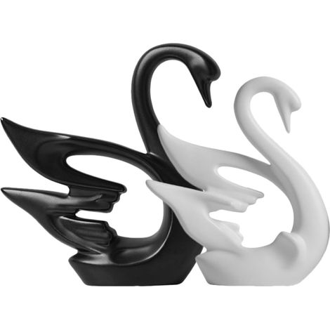 Figurines d'amoureux des Cygnes en Céramique Noire et Blanche, Sculpture Artisanale Compacte, Décoration Intérieure pour Maison et Bureau, Set (1/5)