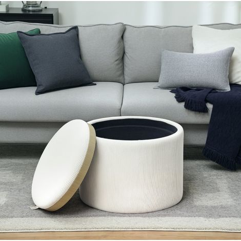 Puf de almacenaje redondo 56 x 56 x 42 cm efecto cordón blanco crema OKMYHOME (1/5)