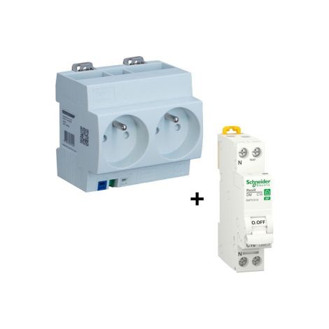 Schneider - Resi9 XP - Disjoncteur 16A + Double Prise Modulaire DIGITAL Pru00e9cu00e2blu00e9 2P+T - Ru00e9f. : 04564+R9PFC616