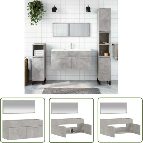 The Living Store Armoire de bain avec miroir gris béton bois d'ingénierie - Meuble De Salle De Bain - Armoire De Salle De Bain - Miroir Mural - Rangement Salle De Bain - Armoire Avec Miroir (1/5)