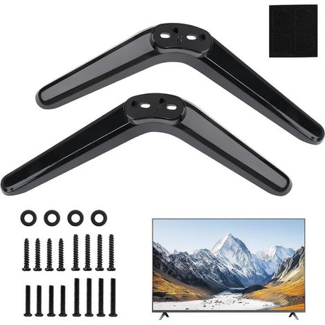 Pied de Support TV Universel Noir 20-65 Pouces – Support de Table Réglable en Hauteur avec 16 Vis pour Téléviseurs LCD/LED/Curved, Matériau ABS et Base Anti-Dérapante (Pack de 2) (1/5)
