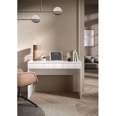 Bureau droit moderne laqué blanc brillant Loucia (1/5)