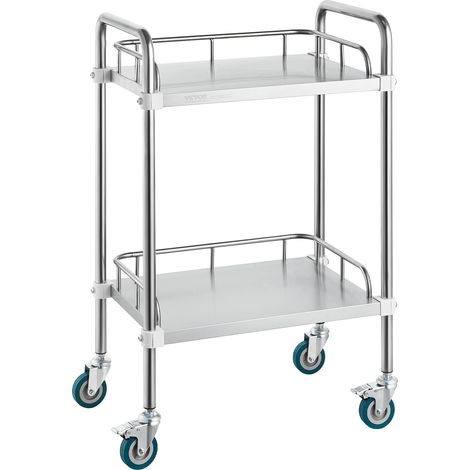 VEVOR Chariot de Laboratoire en Acier Inoxydable, Chariot Medical 2 Couches, Chariot de Service Capacite de Charge 100 kg avec Roulettes Pivotantes, pour Labo Clinique Salon Hopital, Usage Dentaire