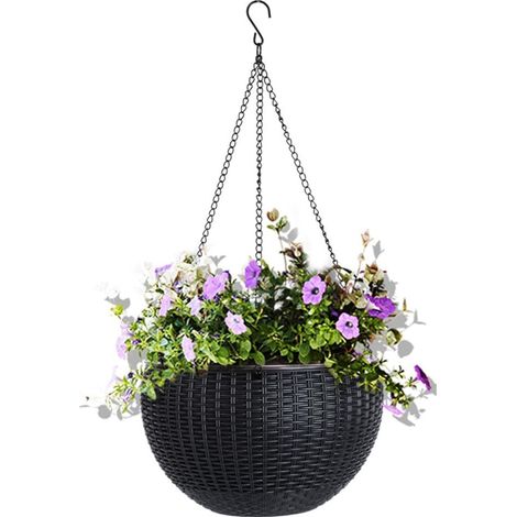 Jardinière suspendue résine 28 cm – Arrosage automatique, indicateur eau – Décoration plante maison – Noire (1/5)