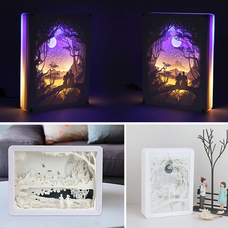 Boîte lumineuse en papier découpé, lampe LED 3D sculptée en papier, veilleuse décorative, lampe de table LED décorative (1/5)