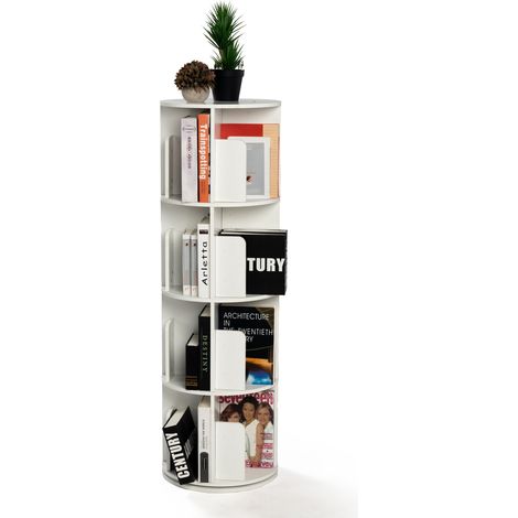 FurnitureR Bibliothèque rotative à 4 étages, étagère en bois pivotante à 360°, rangement sur pied pour salon, bureau, chambre à coucher, pièce d'angle, 40 x 40 x 128 cm, blanc (1/5)